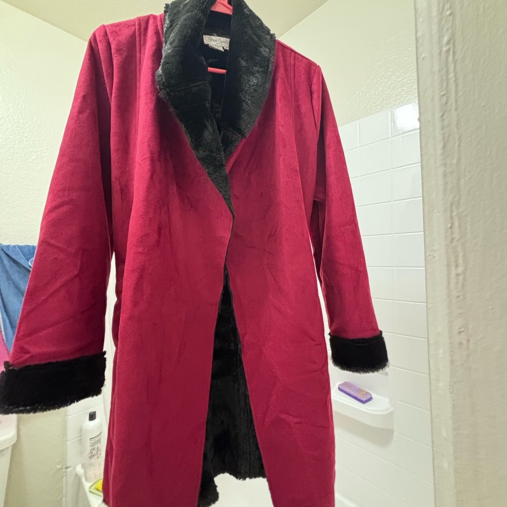 Red TrenchCoat with Black Fur Trim